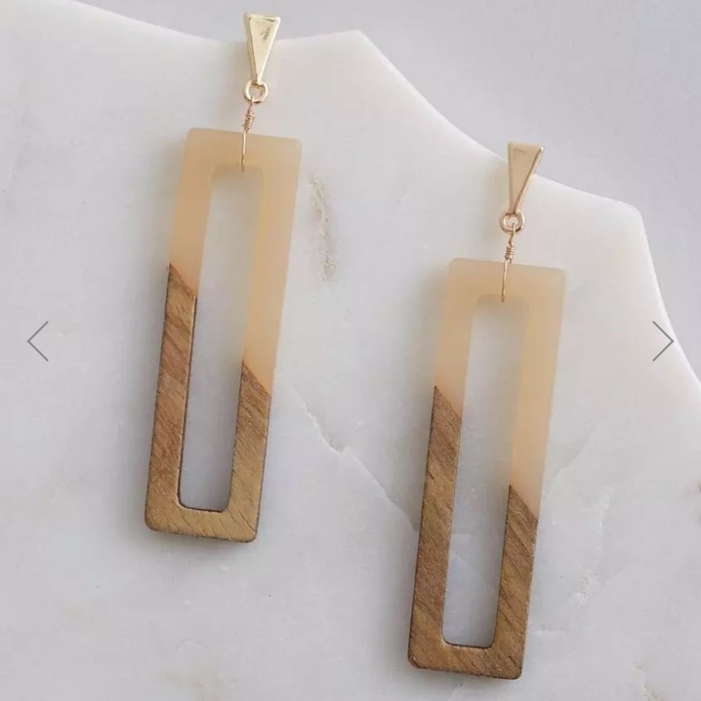 Wood and Resin Rectangle Earrings